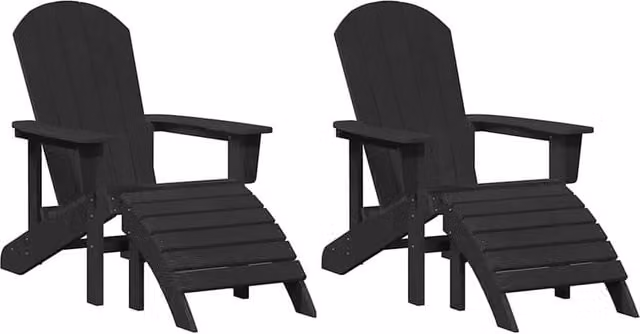 Berkfield Home Adirondack Chairs with Footrests, 2 Piece Set, Black HDPE – 1