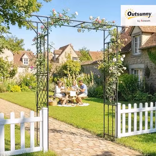 Outsunny Black Metal Garden Arch Arbour for Climbing Plants, W/D/H: 180 x 40 x 215 cm – 2