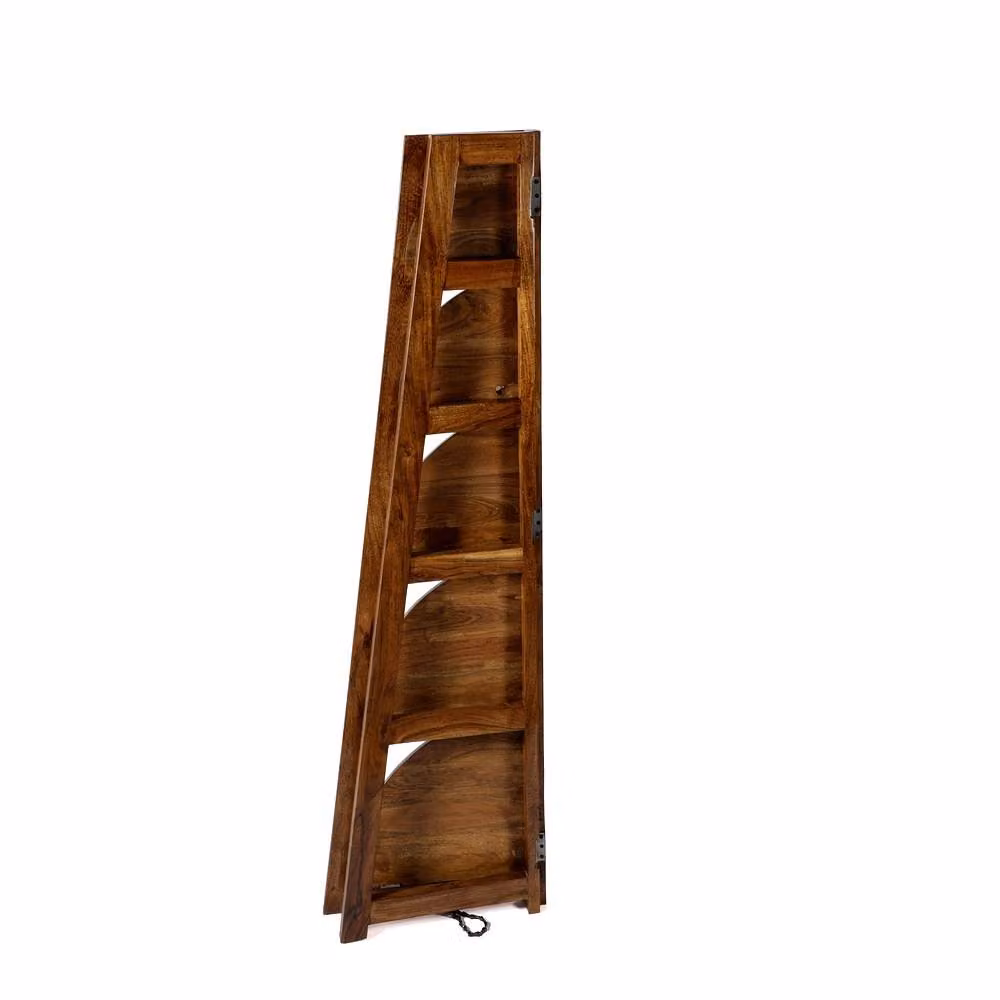 Elm Home And Garden Dark Brown Solid Mango Wood Folding Corner Shelving Display Unit H 155 cm x W 45 cm x D 62 cm – 2