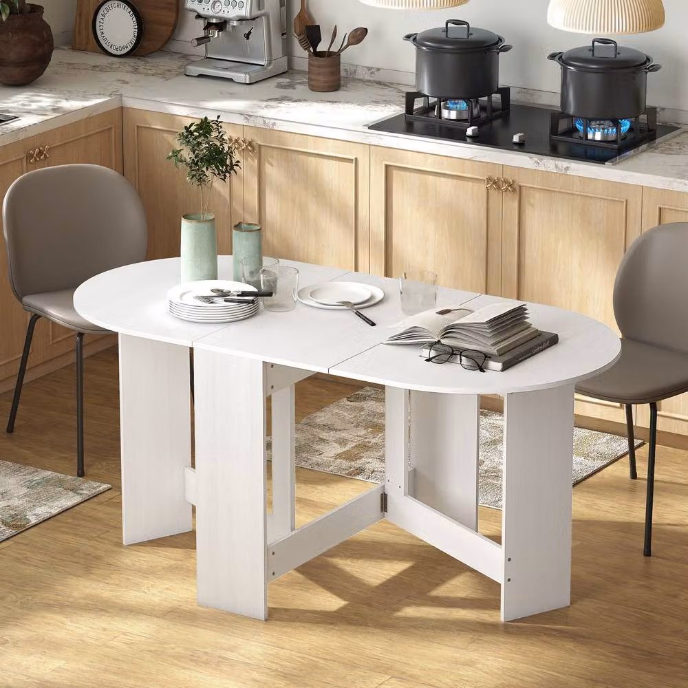 STILVORA Modern White Drop Leaf Dining Table with MDF Laminate and Wood Structure – 2