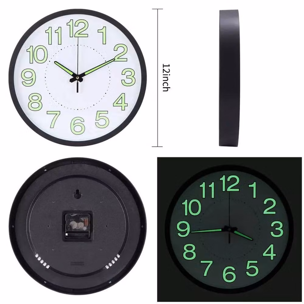 Kelvenix Black Silent Illuminated Round Analog Wall Clock with Quartz Movement, Diameter: 30 cm – 2