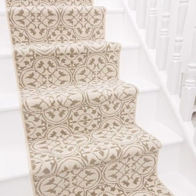 runrug Mosaic Stair Runner Carpet in Light Beige, W: 60 cm, L: 450 cm