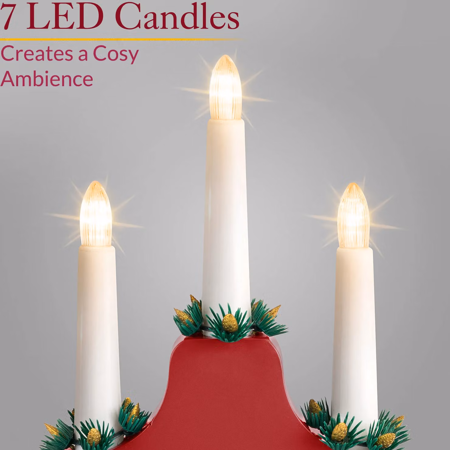 Christow Christmas Candle Bridge Light with 7 LEDs, Red and Gold Wooden Tabletop Decoration, Length: 37.1 cm – 2