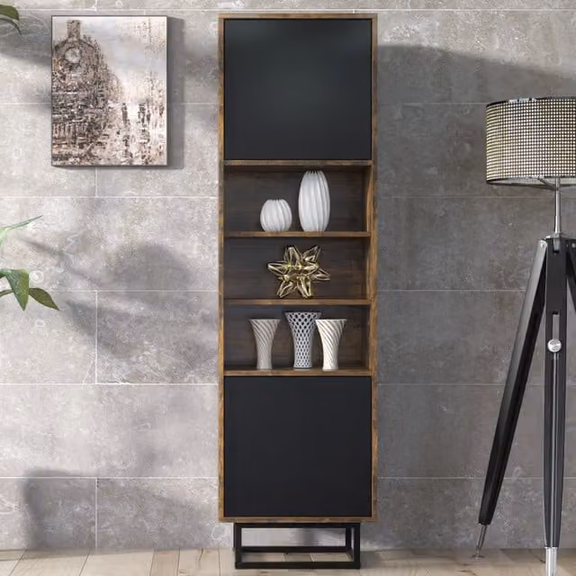 Creative Furniture Harmony Loft Industrial Display Cabinet in Black, H 175 x W 50 x D 35 cm