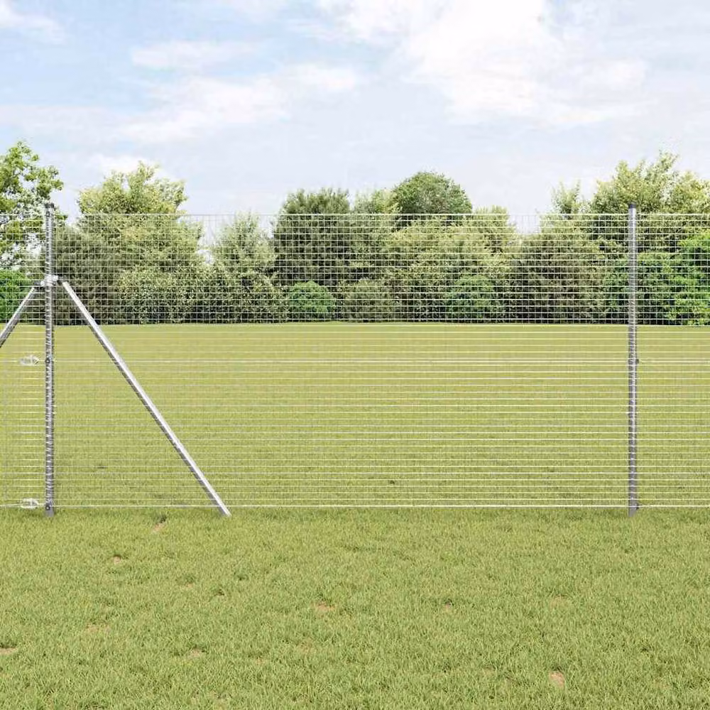 Berkfield Home Silver Galvanised Steel Welded Wire Fence with 7 Round Posts, W: 120 cm, L: 10 m – 2