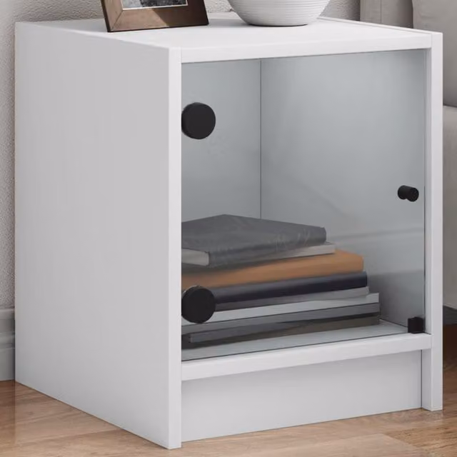 Berkfield Home Set of 2 White Bedside Cabinets with Glass Doors, W/D/H: 35 x 37 x 42 cm – 1