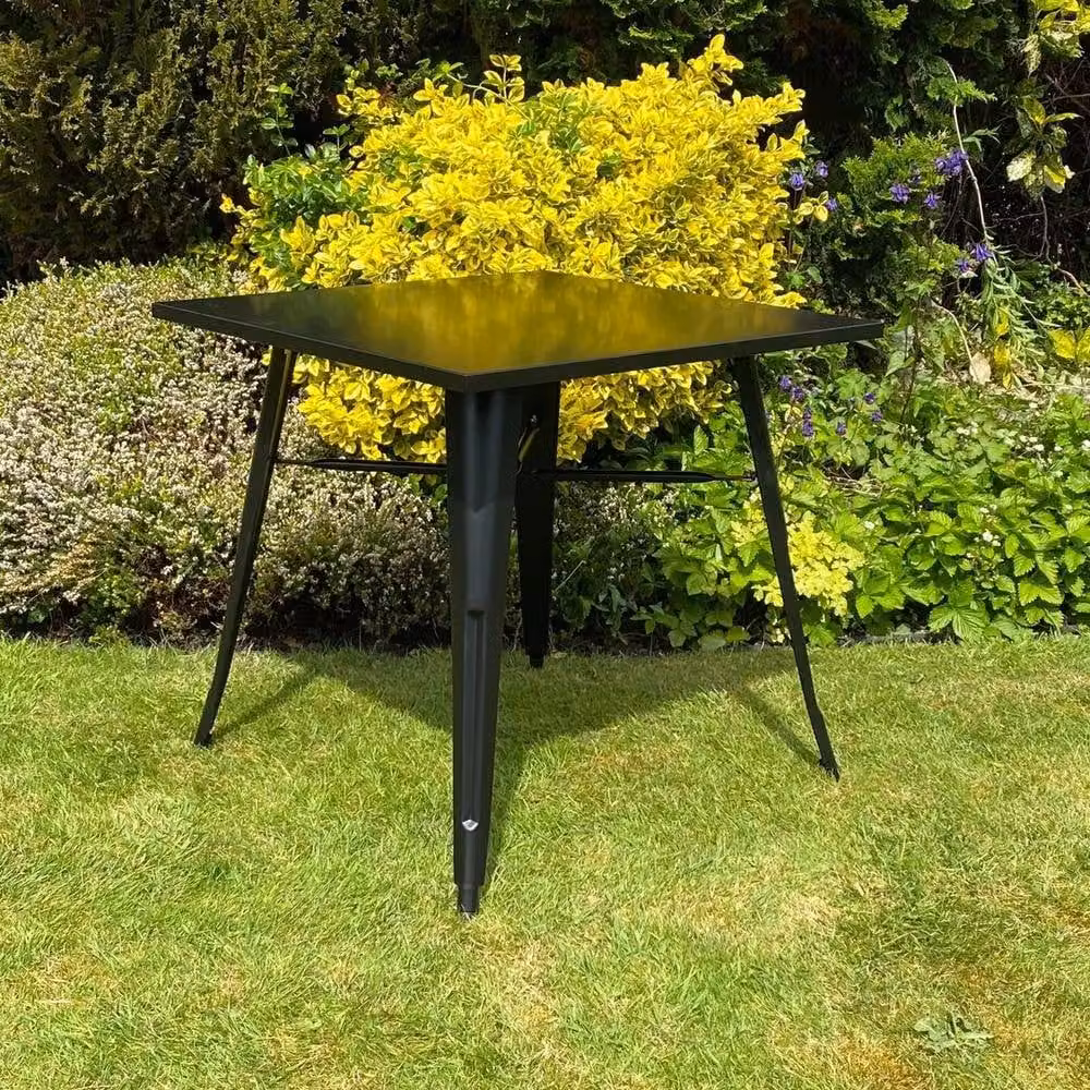 EONLION Black Metal Industrial Breakfast Bistro Cafe Dining Table, W: 80 cm, D: 80 cm, H: 76 cm – 2