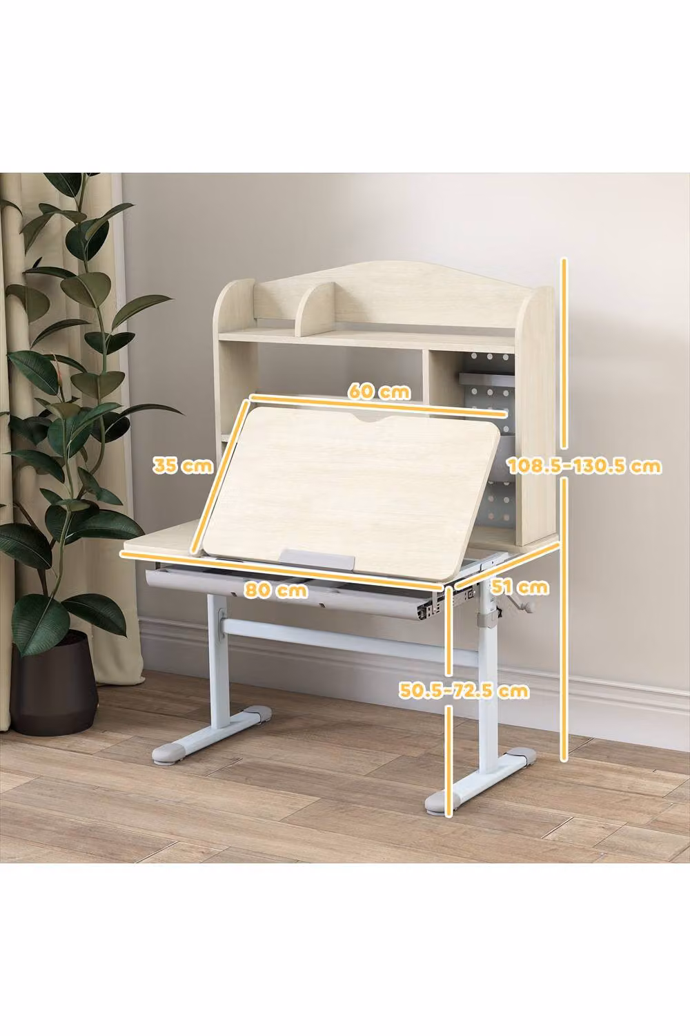 ERGOVEXA Height-Adjustable Kids Desk with Tilting Top in Beige Natural Wood – 2