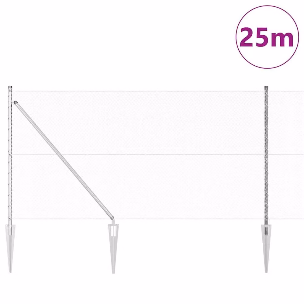 Berkfield Home Set of 2 Galvanised Steel Round In-Ground Fencing in Silver, 25 m – 2
