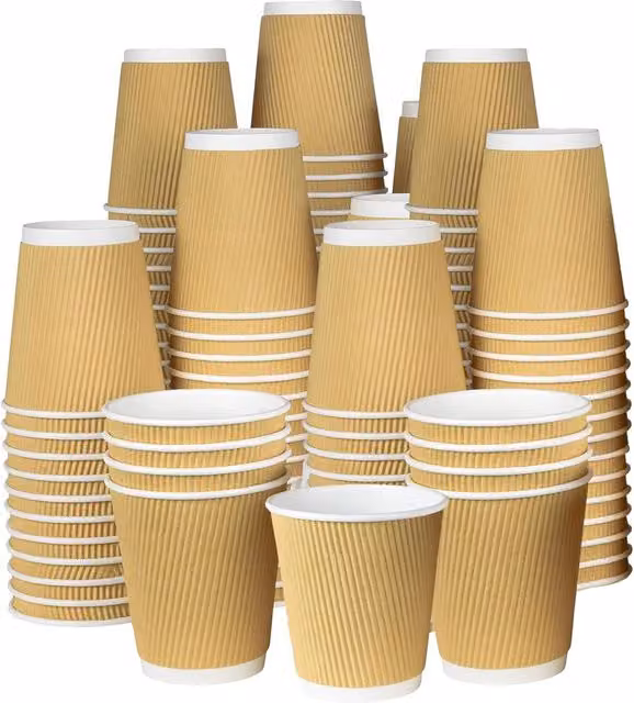 ECONX Disposable Triple Layer Brown Paper Coffee Cups, 100 Pack