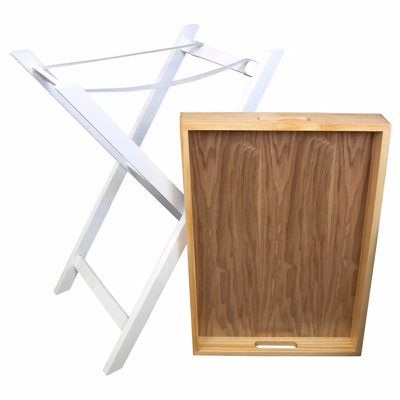 mysmartbuy Folding Butler Tray and Stand, White Wooden Side Table with Detachable Top, H77 x W60 x D40 cm – 4