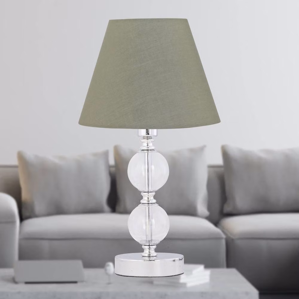 First Choice Lighting Chrome Two Ball Table Lamp with Green Fabric Shade – 2
