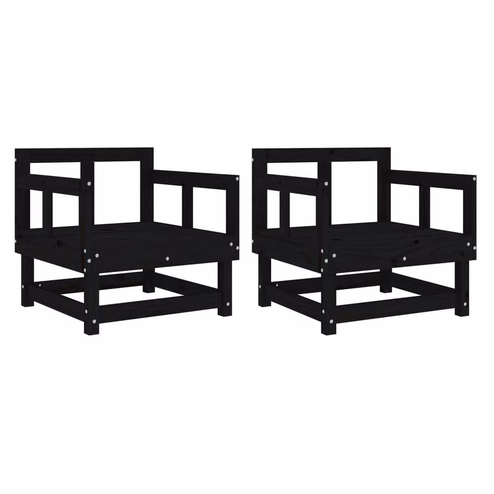 Berkfield Home Beautiful Garden Chairs, Set of 2, Black Solid Pine Wood – 2