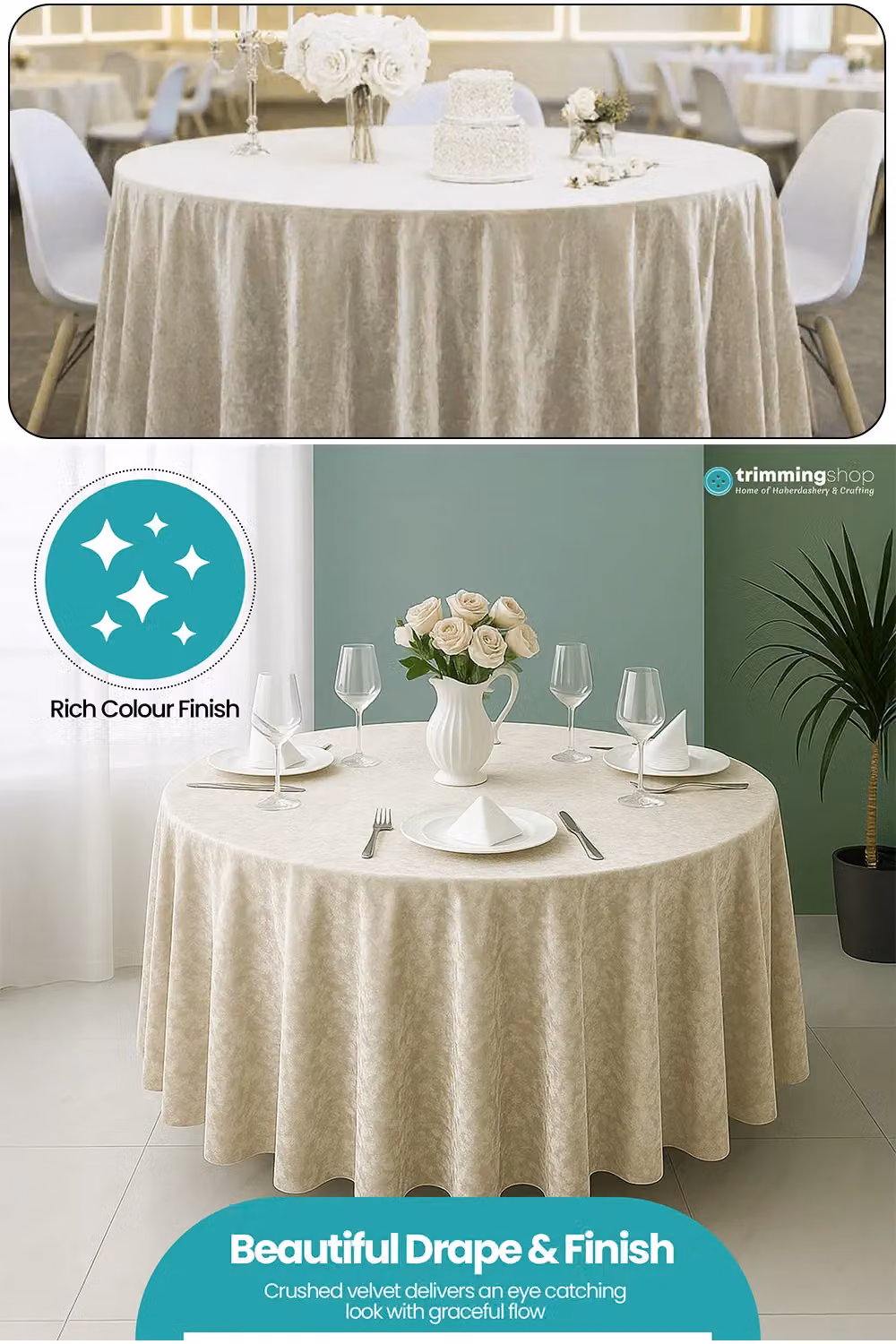 Neel Blue Diamond Velvet Round Tablecloth in Ivory – 2