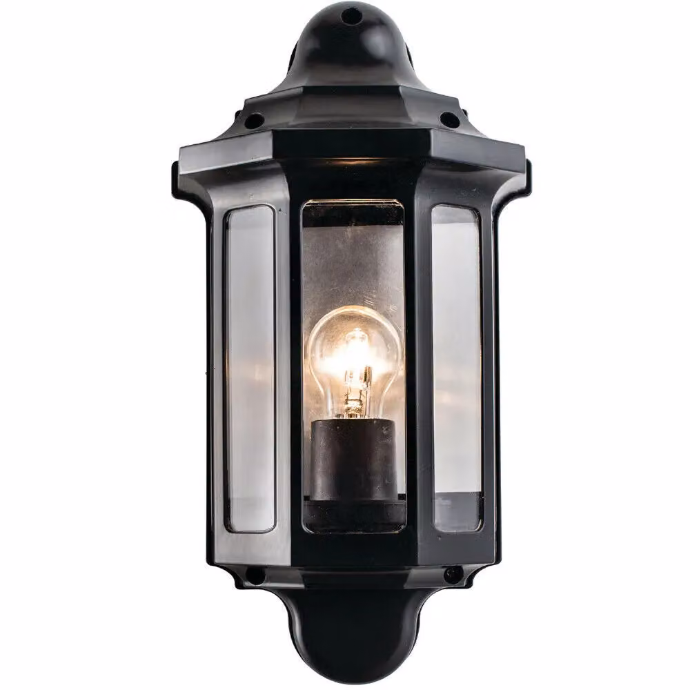 Loops IP44 Outdoor Wall Lantern in Satin Black with Transparent Cover, Dimmable Classic LED Garden Porch Lamp – 3