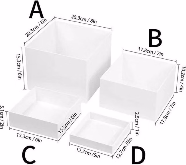 PAWNORA 4-Piece White Acrylic Nesting Cube Display Riser Stands for Cakes and Desserts – 1
