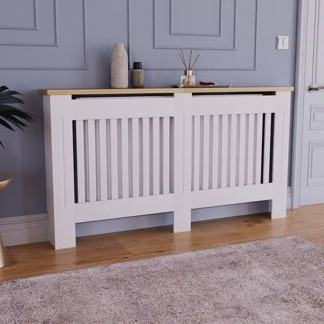 Vida Designs Modern Striped Wall Mounted Radiator Cover in White W/D/H: 152 x 83 x 19 cm