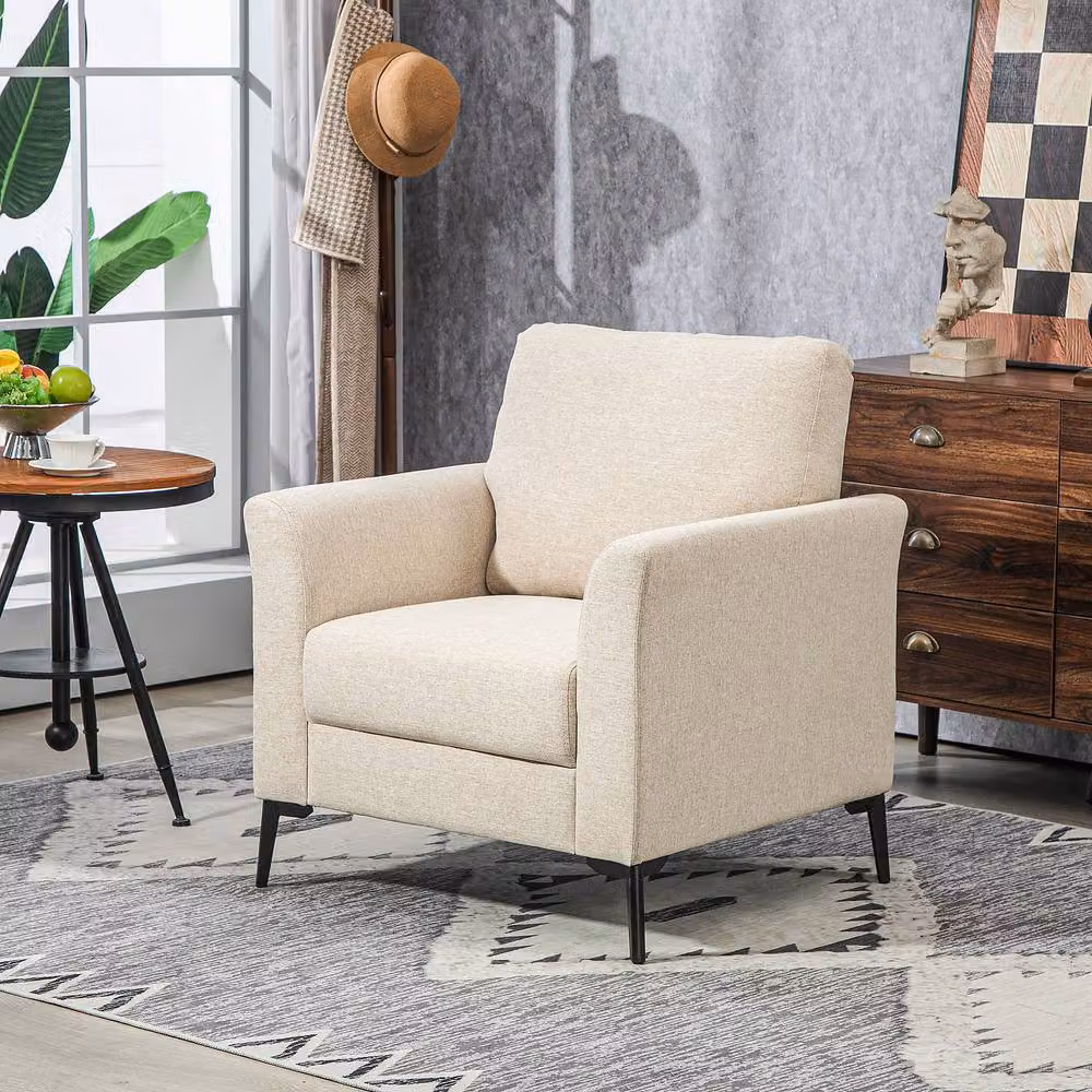 STILVORA Modern Armchair with Tall Back in Beige Fabric and Solid Wood Frame – 2