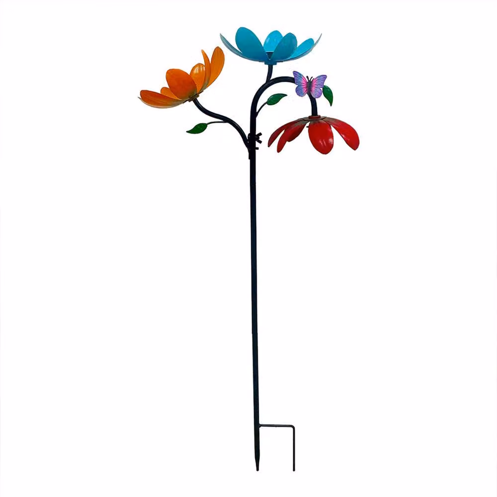 Quipulse Multicolour Floral Metal Wind Spinner Garden Decor Stake – 4