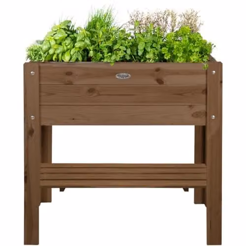 idooka Brown Wooden Rectangular Raised Plant Box with Garden Storage Shelf for Vegetables, Herbs and Flowers, W/D/H: 80 x 38 x 38 cm – 1