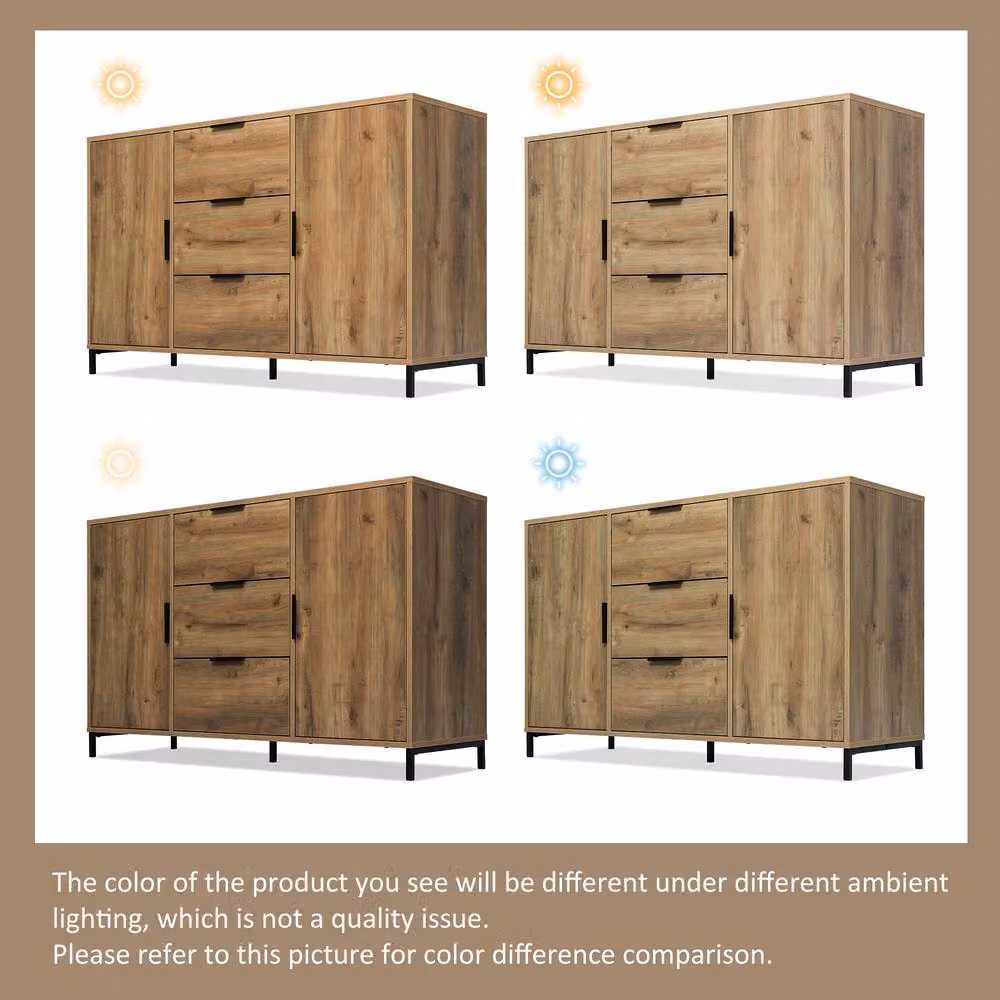 Matteo Industrial Oak Sideboard Cabinet in Dark Brown with 2 Doors and 3 Drawers, W: 120 cm, H: 76 cm, D: 40 cm – 4