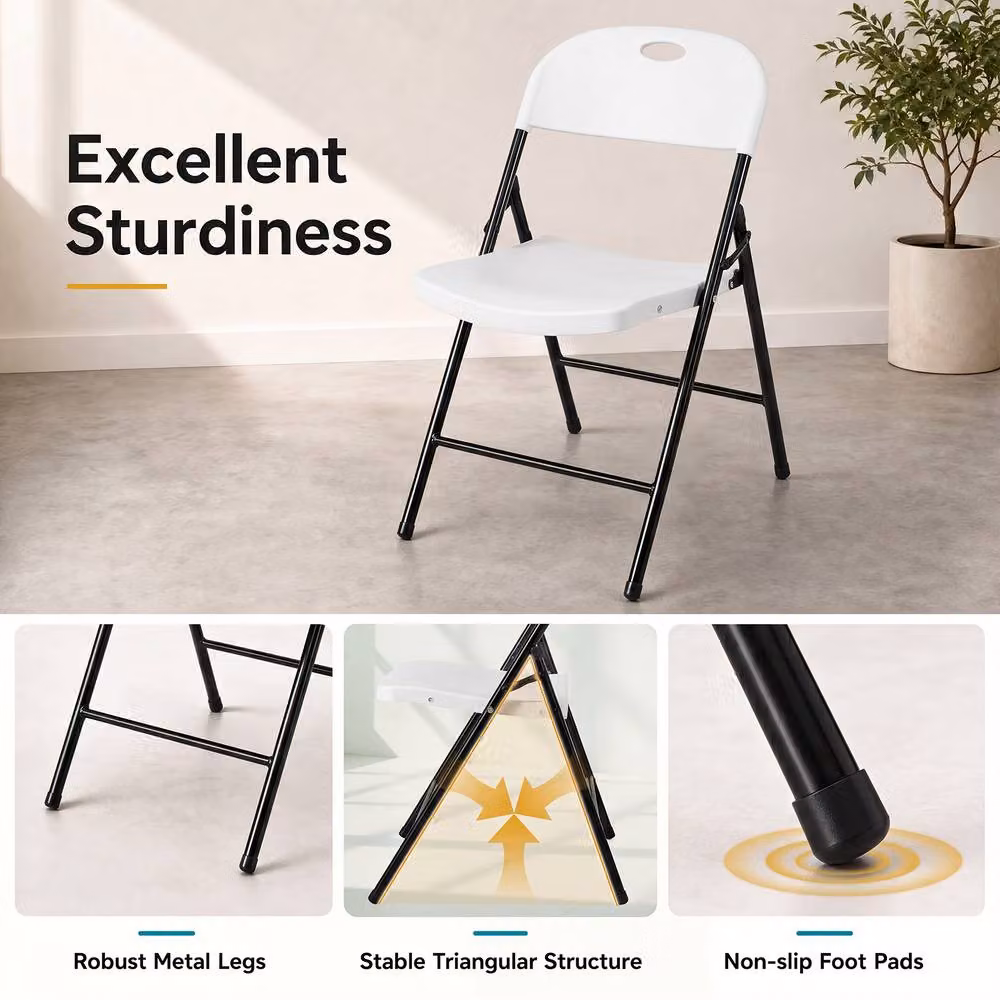 Gymax Set of 6 Foldable Plastic and Metal Chairs in White – 2