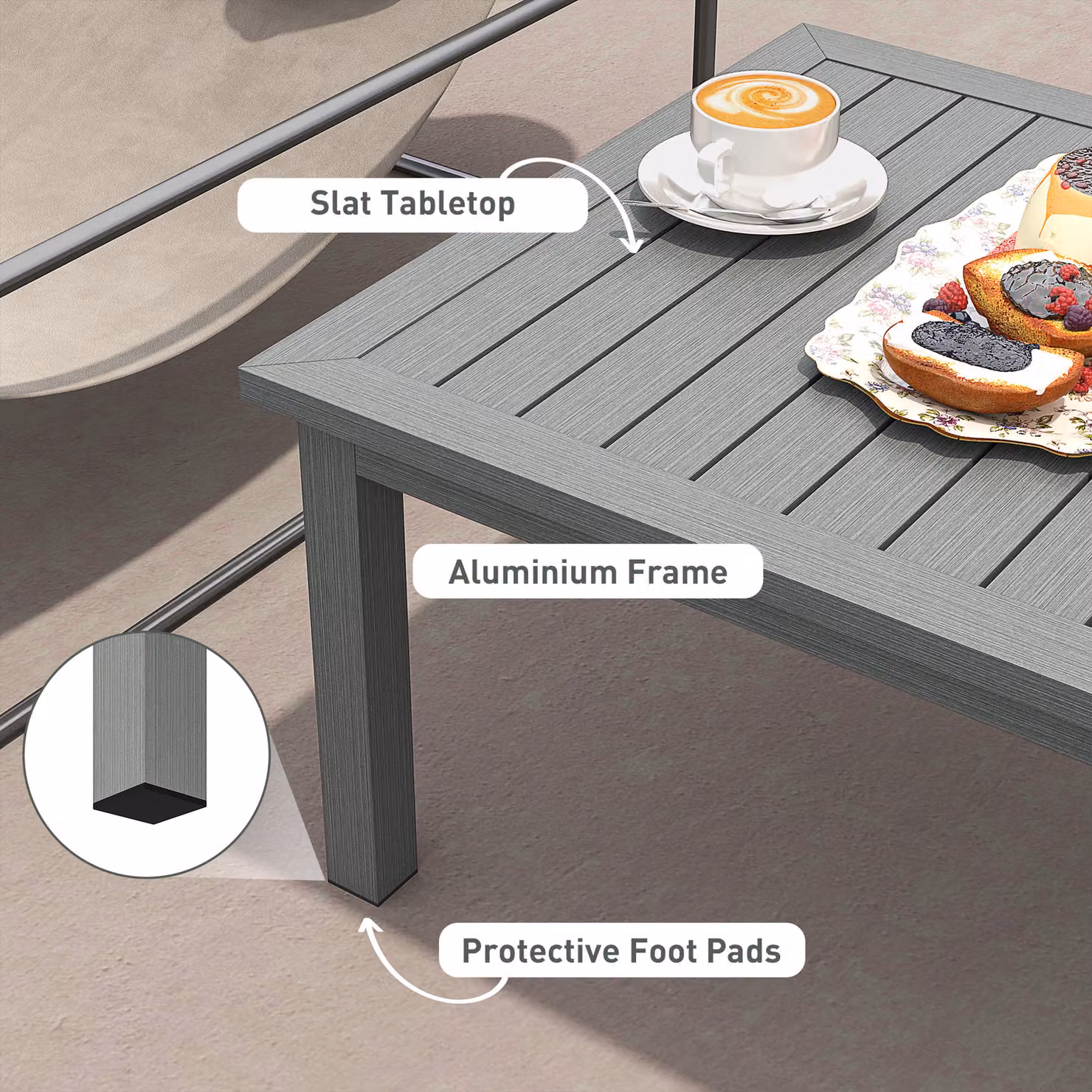 Outsunny Modern Rectangular Powder Coated Aluminium Outdoor Coffee Table, Grey, W: 100 cm, D: 60 cm, H: 50 cm – 3