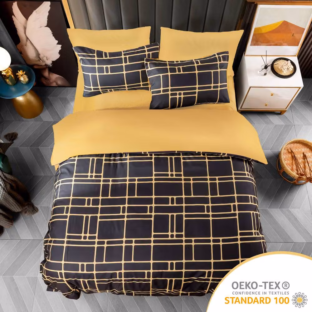 Pamposh Black and Gold Reversible Microfibre Duvet Cover Set, Super King, 200 x 200 cm – 4