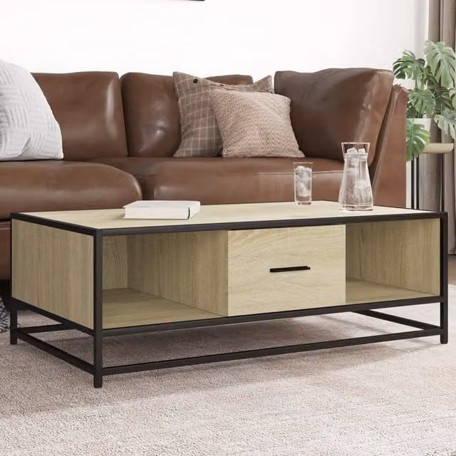 Berkfield Home Sonoma Oak Coffee Table in Brown, W/D/H: 100 x 57 x 35 cm – 1