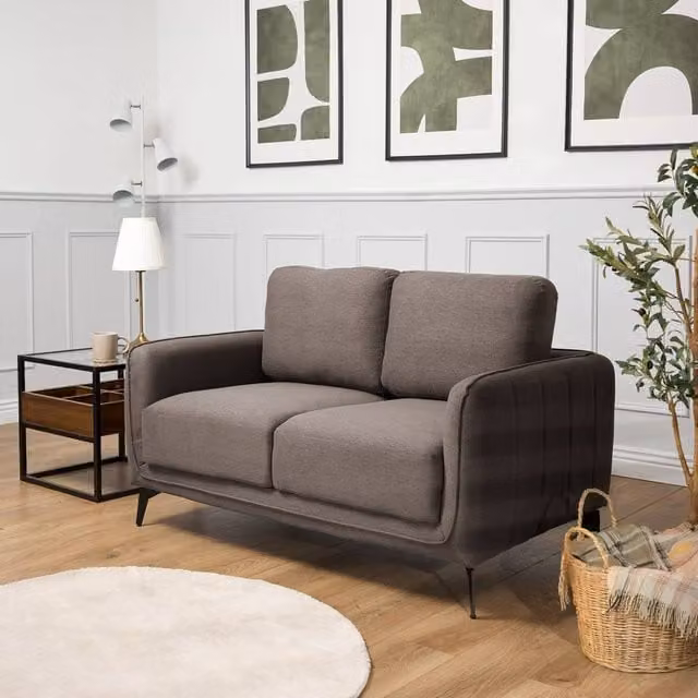 Bravich LTD Brixton 2 Seater Modern Fabric Sofa in Brown and Green with Solid Wood Frame and Metal Legs – 1