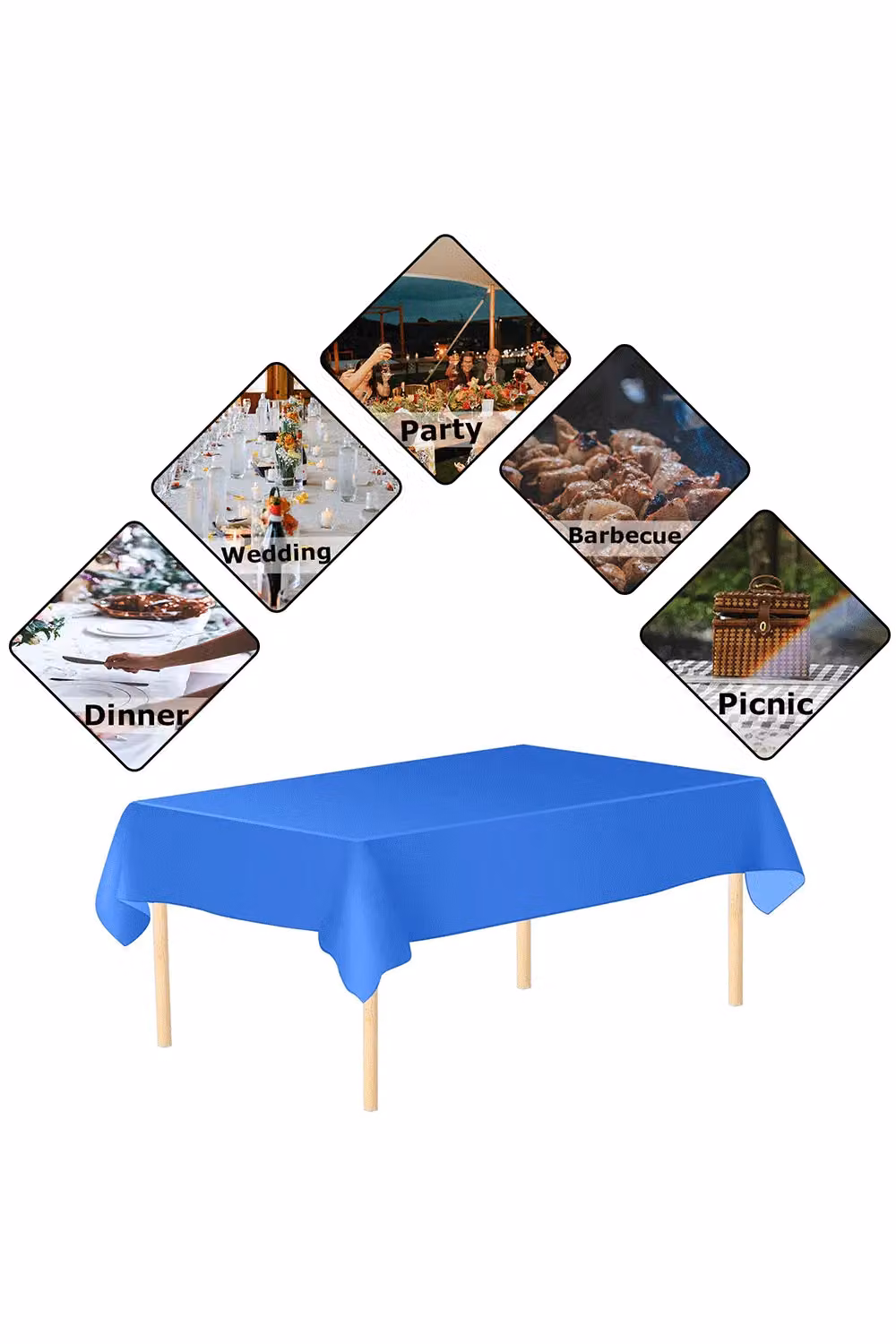 Neel Blue Disposable PVC Rectangular Tablecloth in Royal Blue, W/D: 137 x 183 cm – 2
