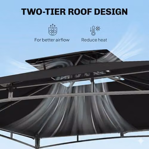 Outsunny Garden Gazebo with 2-Tier Hip Roof and Metal Frame, Black, W: 300 cm, D: 300 cm, H: 285 cm – 5
