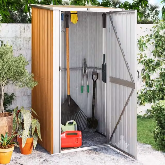 Berkfield Home Garden Shed in Brown, Galvanised Steel, W/D/H: 118.5 x 97 x 209.5 cm