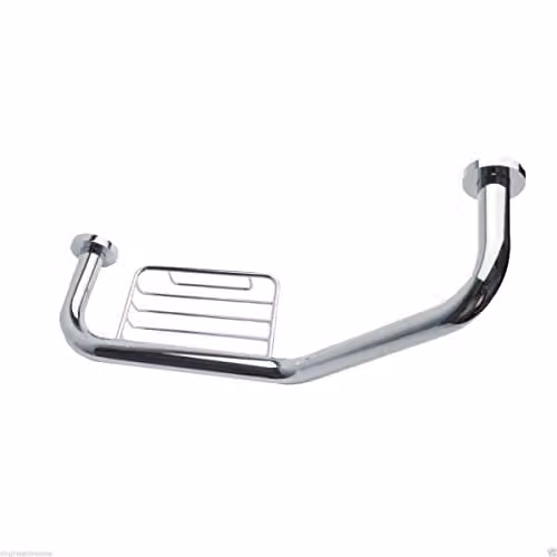 Nes Home Silver Wall Mounted Angled Bathroom Grab Bar with Soap Dish, 44 cm