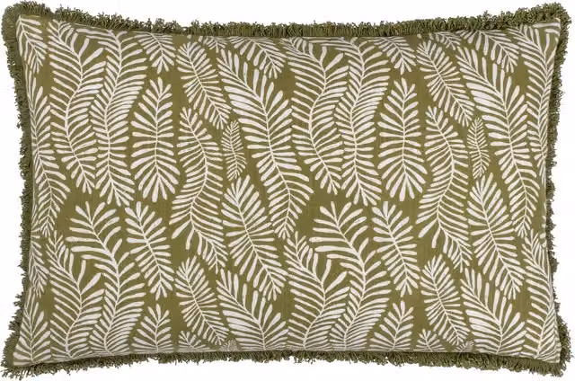 Make it a Home Frond Abstract Rectangular Cushion in Green with Polyester and Feather Filling