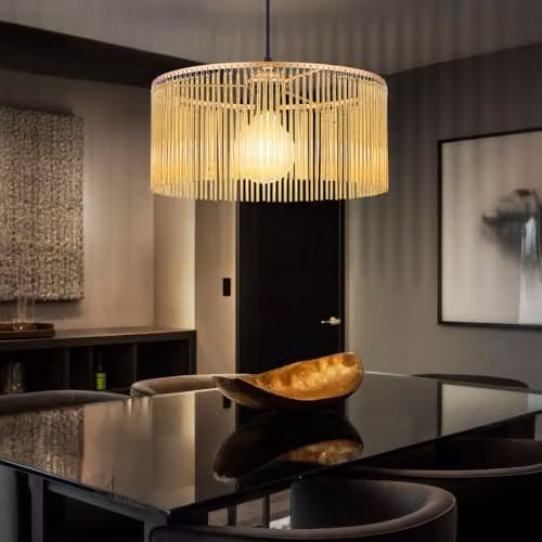 Netlighting Leeds Cylindrical Pendant Light in Gold/Brass with Amber Acrylic Rods, Diameter: 35 cm, Height: 135 cm – 3