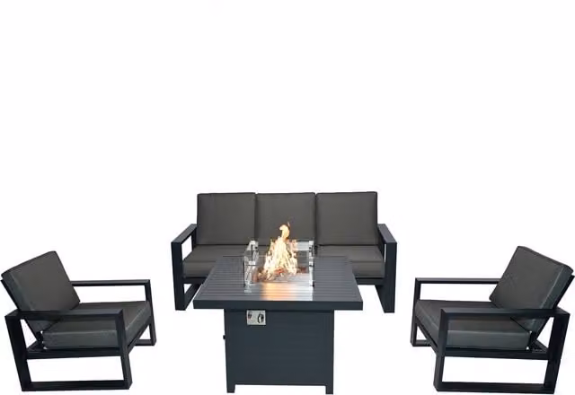 Furniture One Grey Aluminium Garden Sofa and Cube Fire Pit Table Set