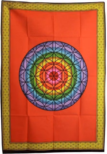 KDMD Rainbow Flower of Life Textile Wall Hanging, Multicolour Geometric Mandala Decor, W: 70 cm, H: 110 cm
