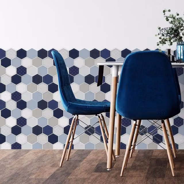 WALPLUS 24 Pack Blue Geometric 3D Tile Stickers, W/H: 30 x 30 cm
