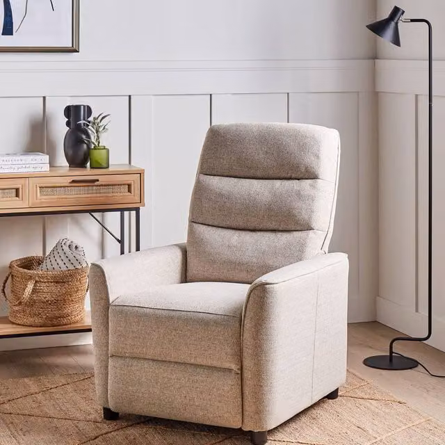 Wyld and Coco Heritage Home Manual Recliner Chair in Beige Fabric with Retro Design