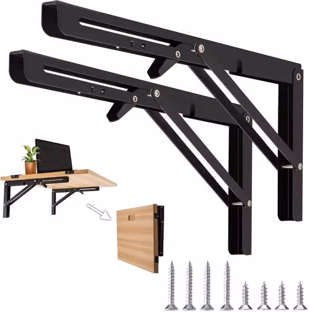 SPETLEK 2-Pack Black Folding Shelf Brackets, Triangle Bench Design