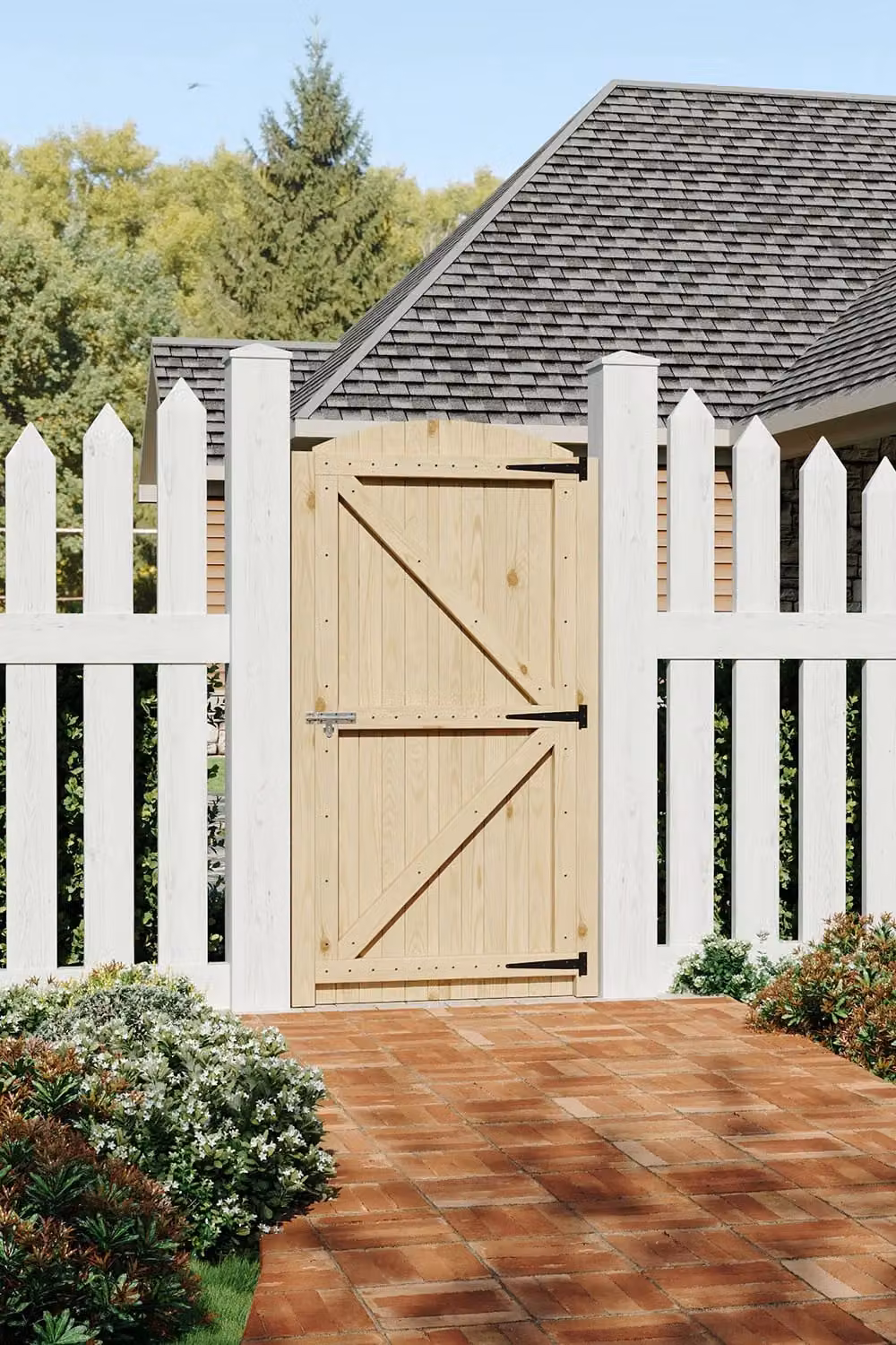 Living and Home Arch Top Wooden Garden Gate in Natural with 1 Latch and 3 Hinges, W: 83 cm, H: 180 cm – 1