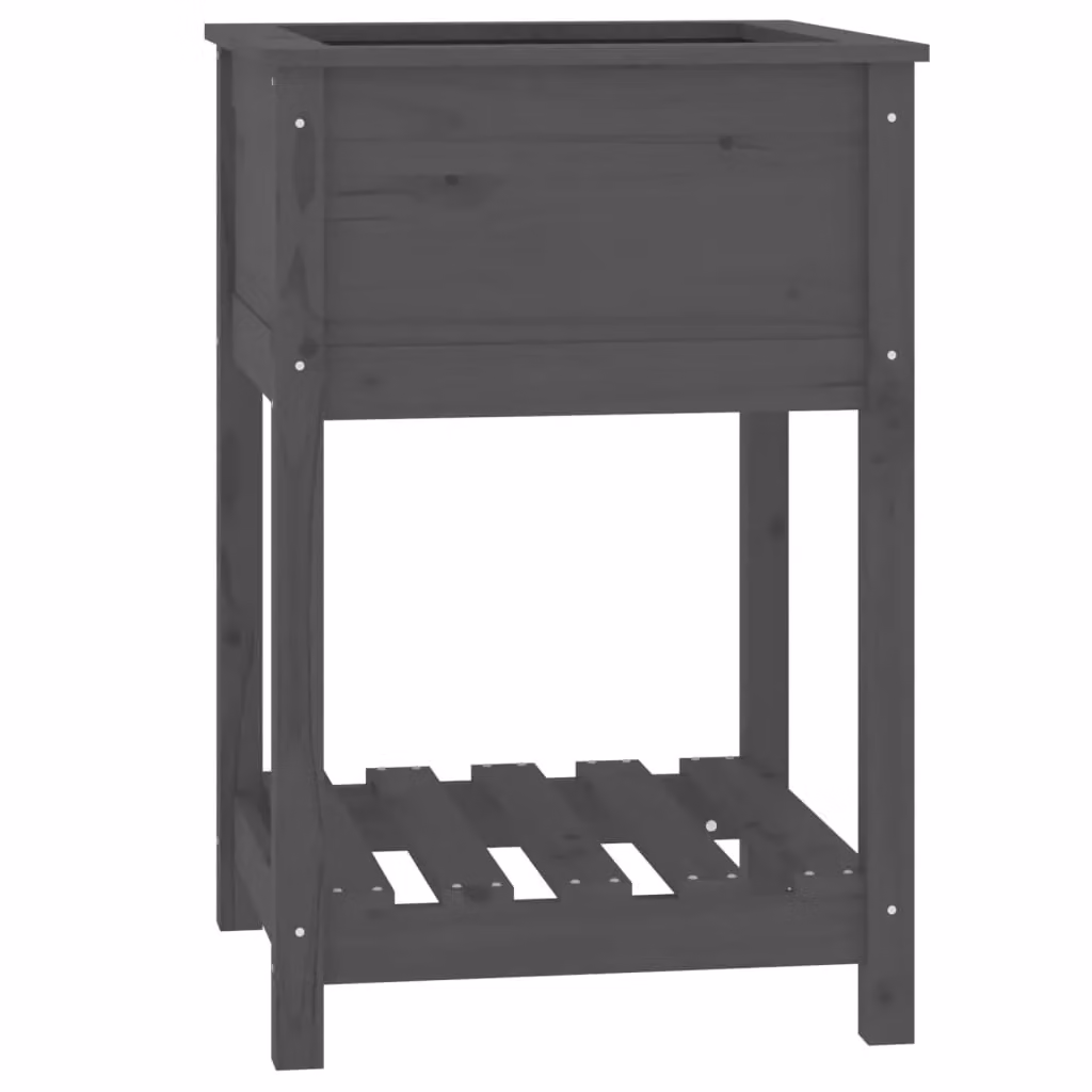 Berkfield Home Grey Rustic Solid Pine Planter with Shelf, W/D/H: 54 x 54 x 81 cm – 2