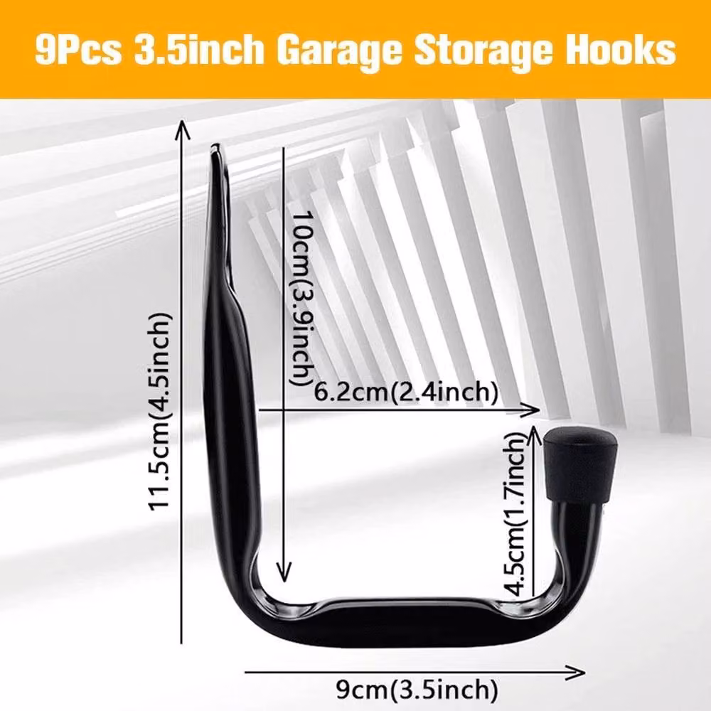 VOGREX 9 Pack Heavy Duty Black Garage and Garden Tool Wall Hooks – 2