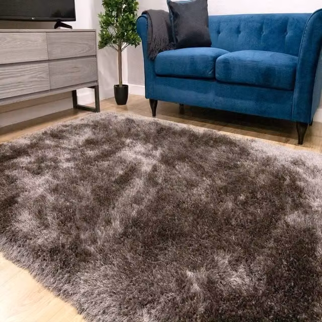 The Rug Shop UK Grey Handmade Modern Plain Polyester Easy to Clean Rectangular Area Rug W: 160 cm, D: 230 cm
