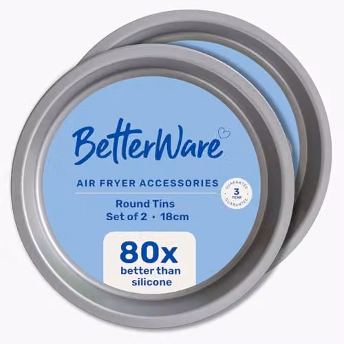 Betterware Non-Stick Carbon Steel Round Air Fryer Cake Tin Set, Silver, Diameter: 18.6 cm – 1