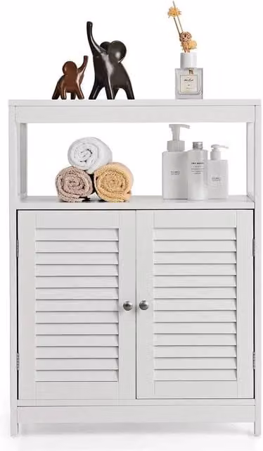 FORGEVIO Modern Free Standing Storage Organizer with Double Roll Shutter Doors in White, W/D/H: 80.0 x 60.0 x 2.0 cm – 1