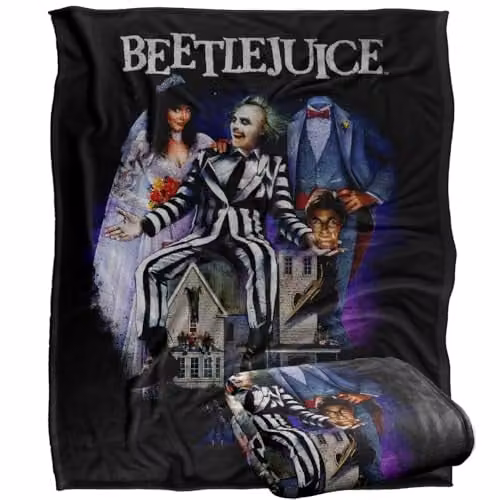 LOGOVISION Beetlejuice 1988 Vintage Poster Super Soft Fleece Throw Blanket, Multicolour, W: 127 cm, D: 152.4 cm – 1