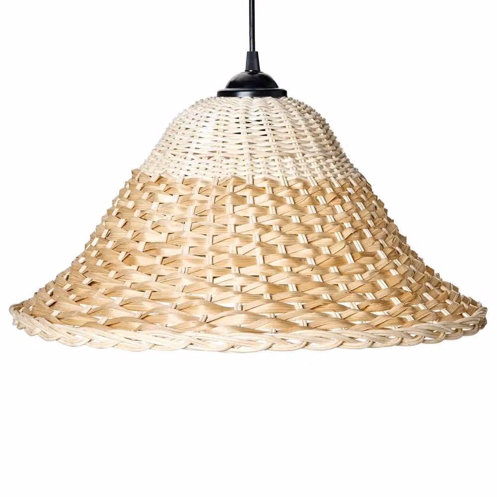 Wyld and Coco Boho Woven Pendant Lamp in Natural Bamboo and Rattan with Wood Accents in Beige and Brown – 2