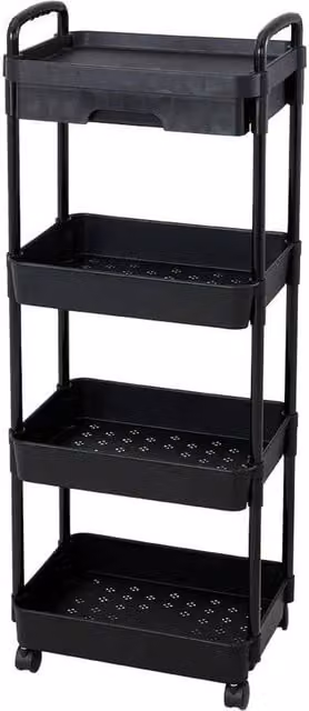 Kelvenix 4-Tier Black Kitchen Handcart on Wheels